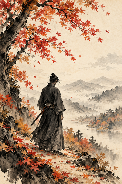 Autumn Ronin — Samurai Beneath the Maples — US & Metric Printable Wall Art