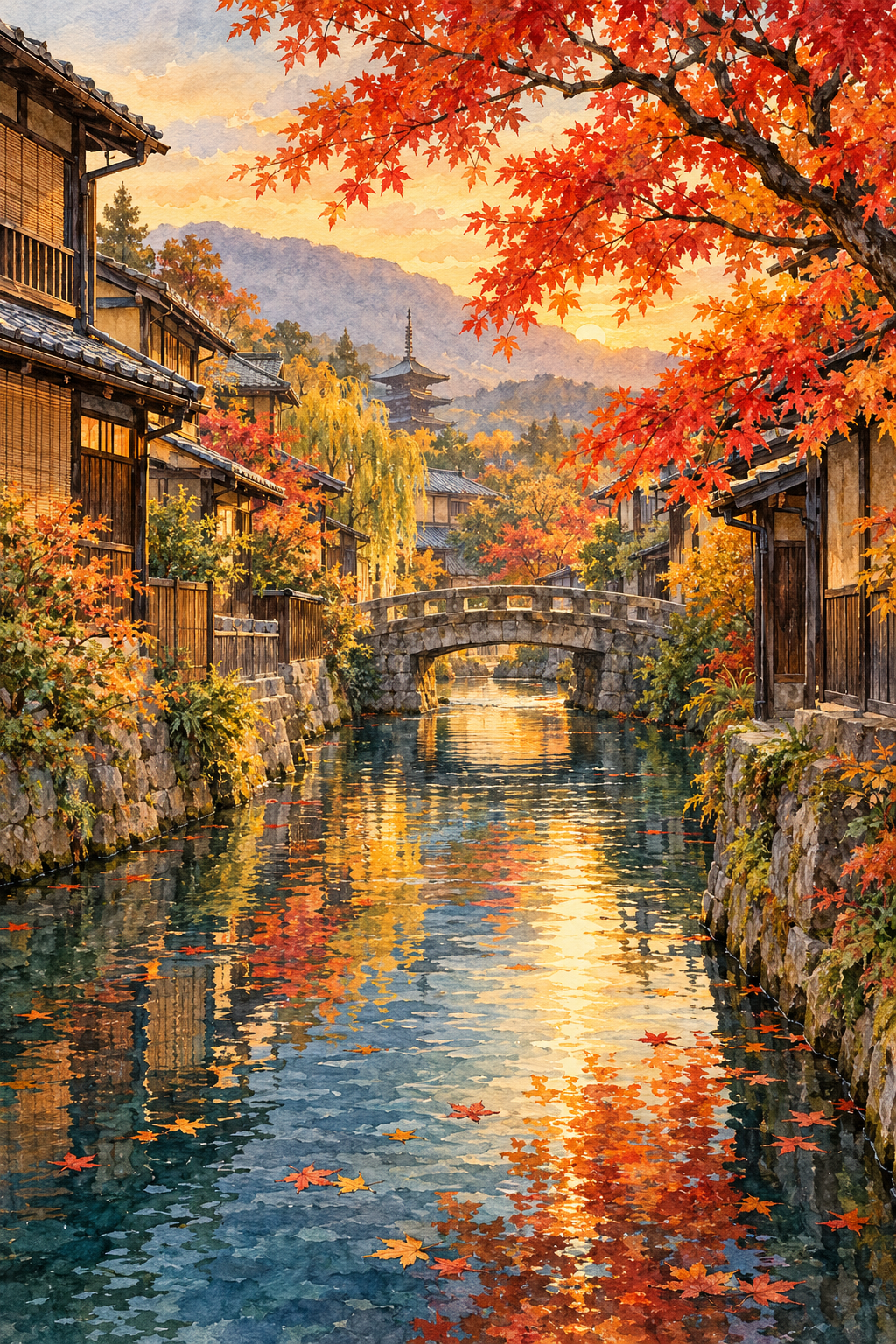 Kyoto in Autumn — Golden Canal — US & Metric Printable Wall Art