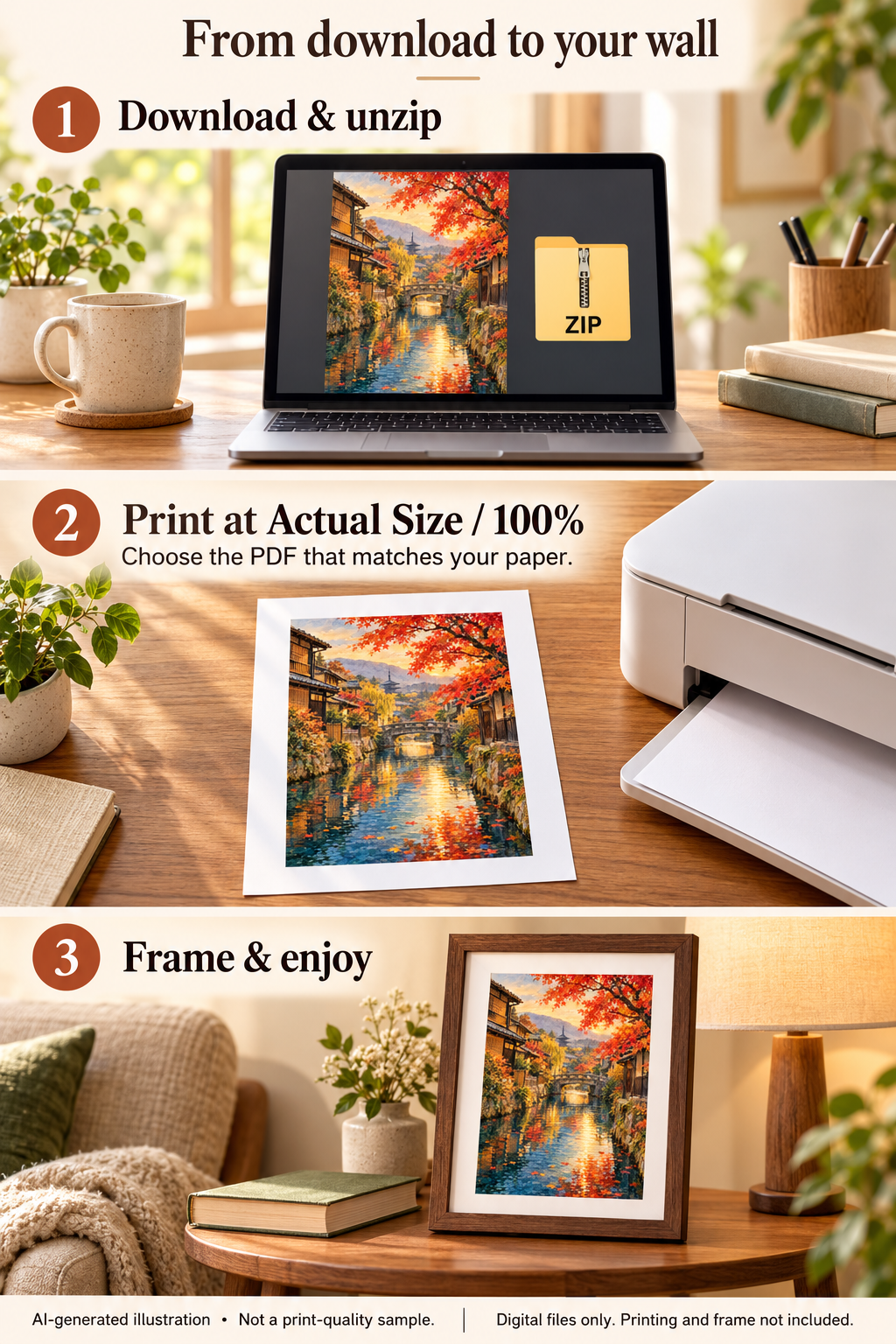 Kyoto in Autumn — Golden Canal — US & Metric Printable Wall Art