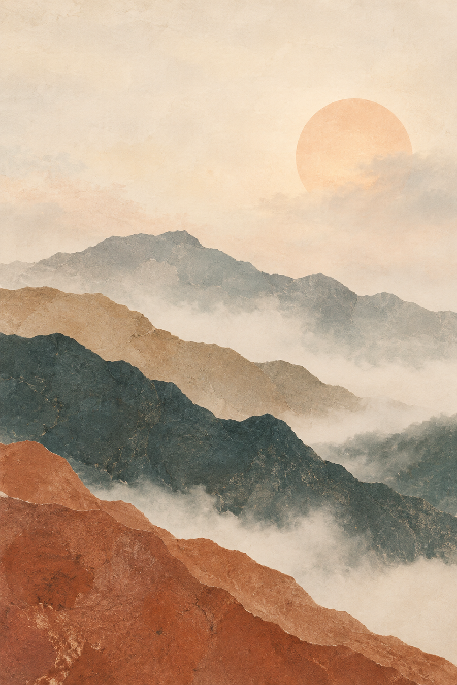 Terracotta Mountain Horizons — A4 Digital Art Print