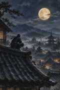 Ninja on Moonlit Rooftops — 3-Size Printable Wall Art
