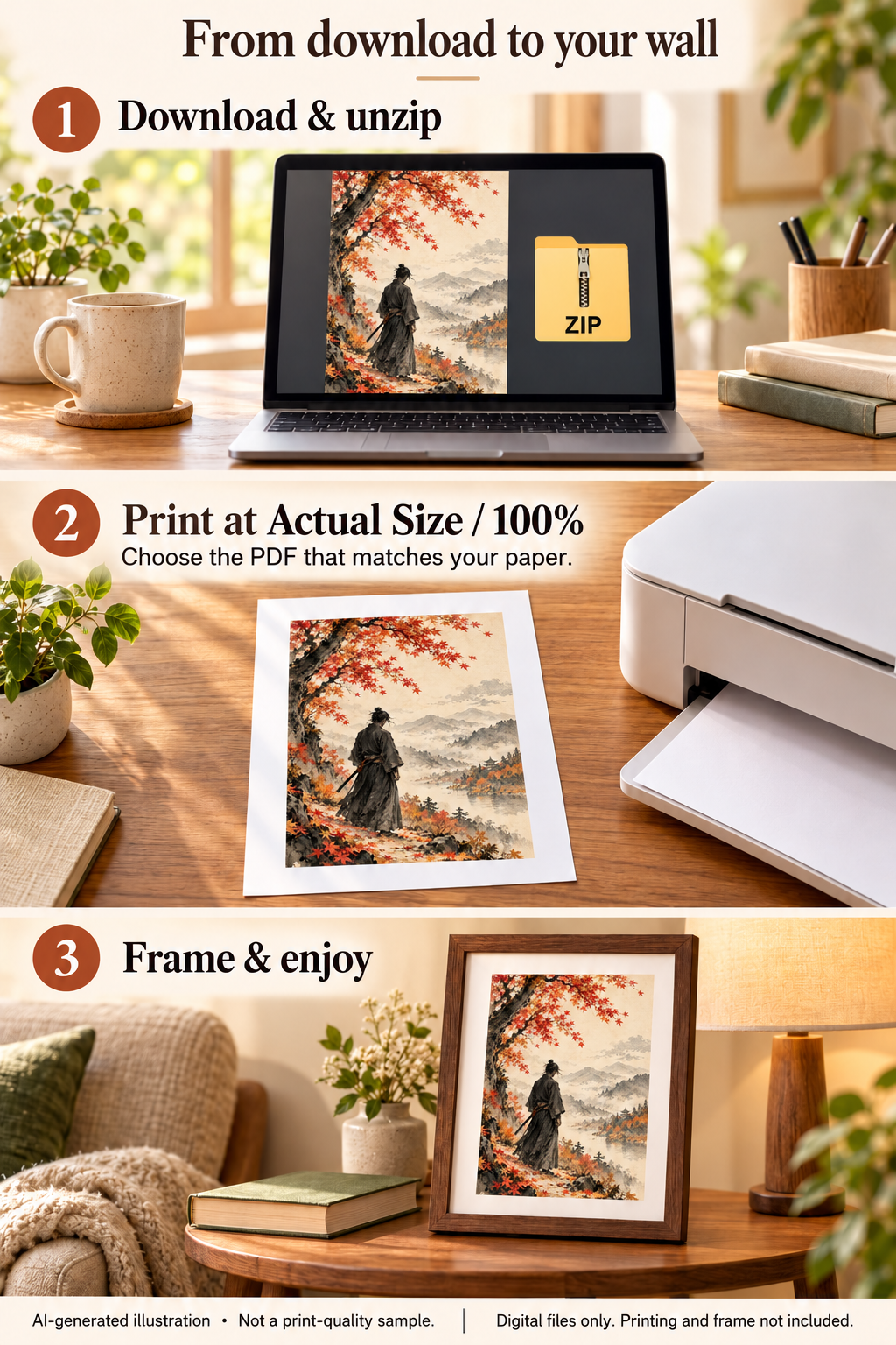 Autumn Ronin — Samurai Beneath the Maples — US & Metric Printable Wall Art