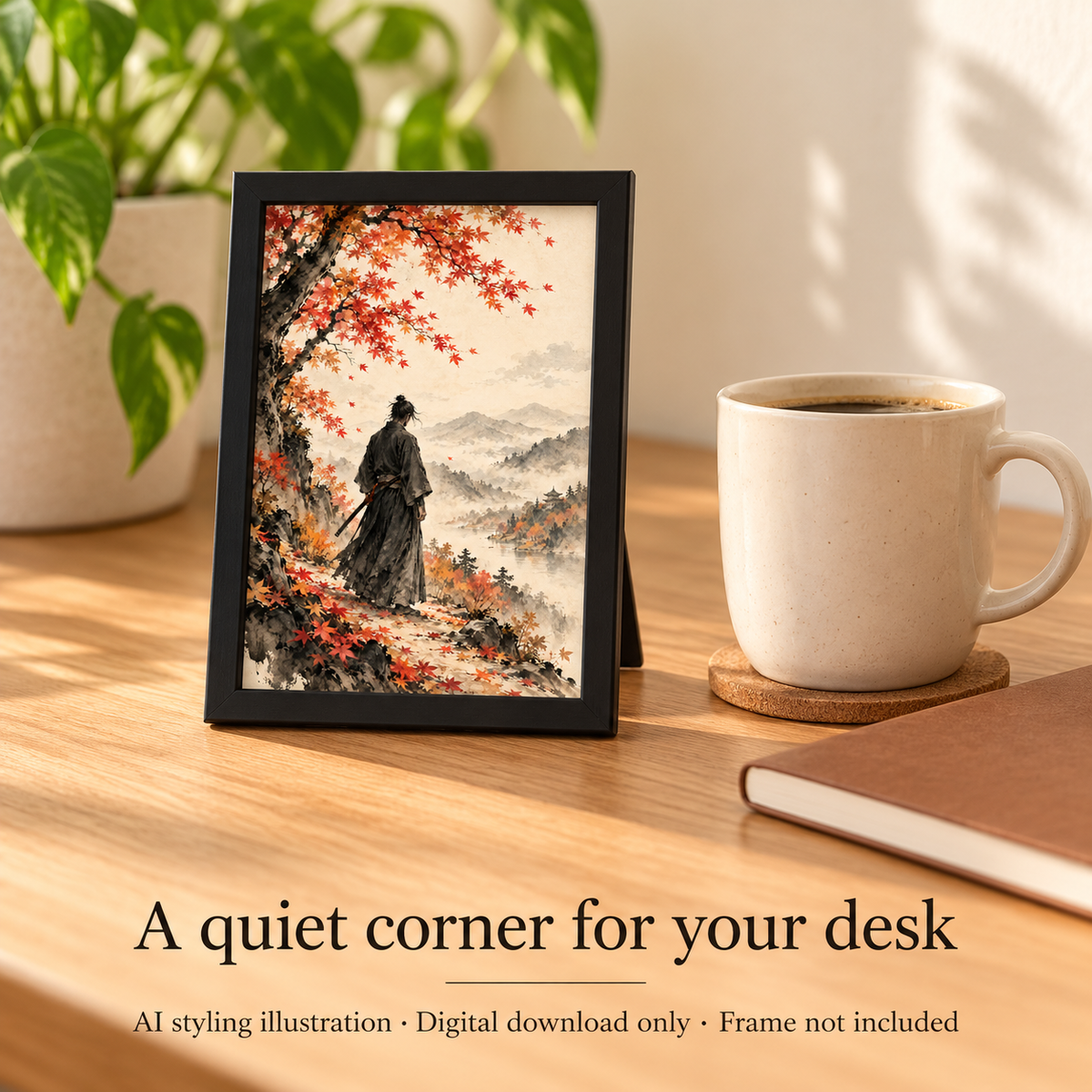 Autumn Ronin — Samurai Beneath the Maples — US & Metric Printable Wall Art
