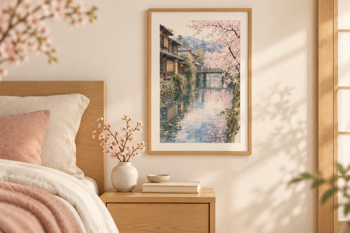 Spring Along the Kyoto Canal — 3-Size Printable Wall Art
