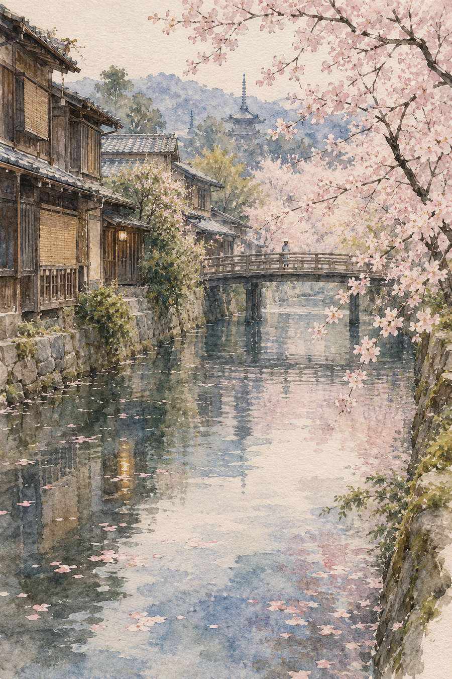 Spring Along the Kyoto Canal — 3-Size Printable Wall Art