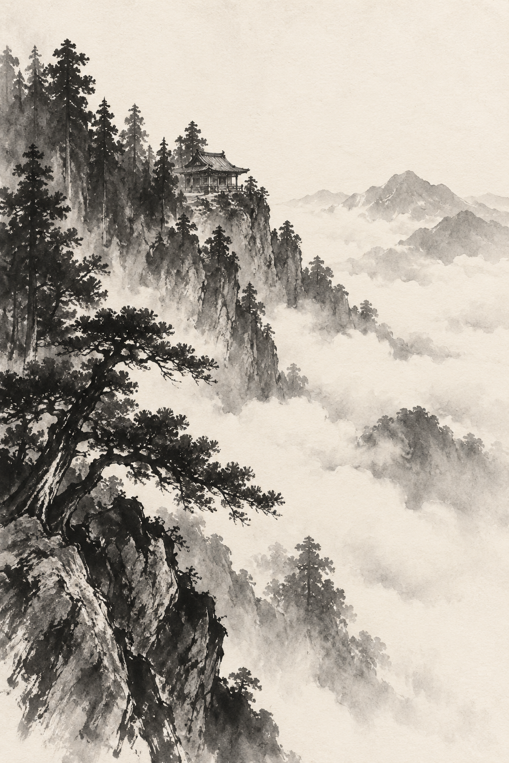 Temple Above the Summer Mist — 3-Size Printable Wall Art