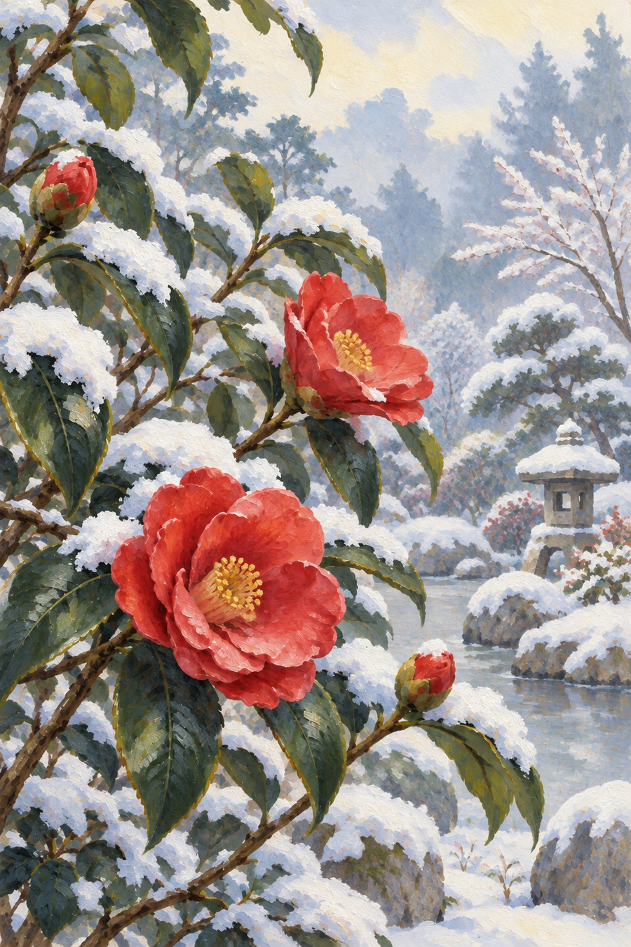 Camellia in the Snow — 3-Size Printable Wall Art